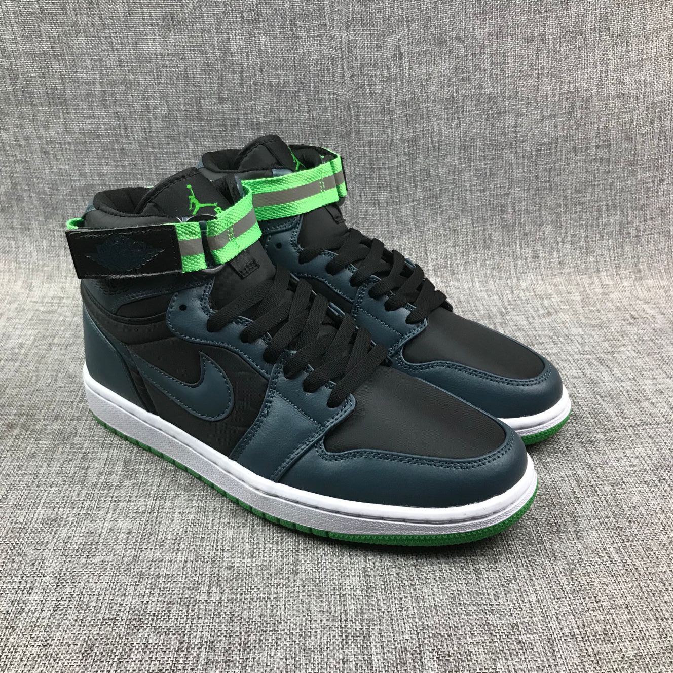 2019 Men Jordan 1 Strap Black Blue Green Shoes